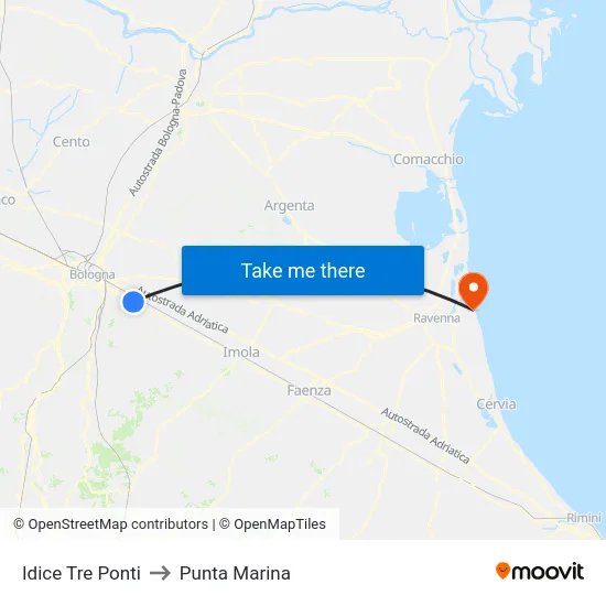 Idice Tre Ponti to Punta Marina map