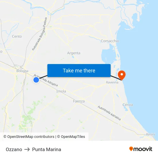 Ozzano to Punta Marina map