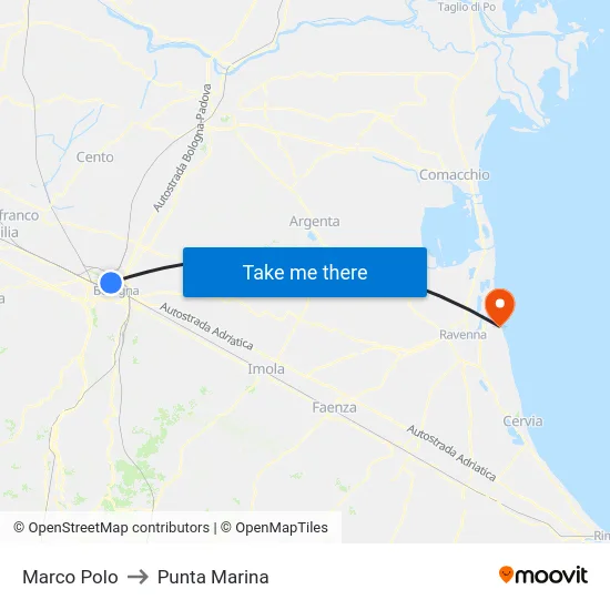 Marco Polo to Punta Marina map