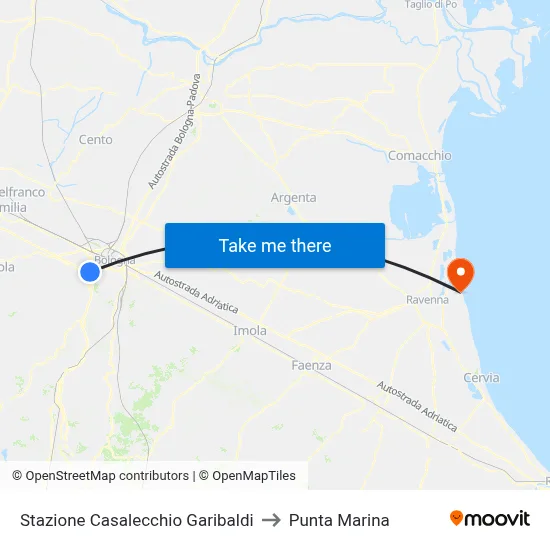 Stazione Casalecchio Garibaldi to Punta Marina map