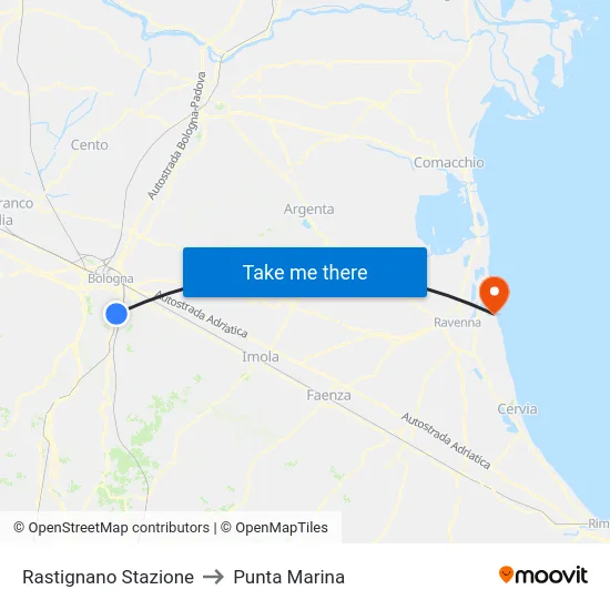 Rastignano Stazione to Punta Marina map