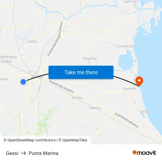 Gessi to Punta Marina map