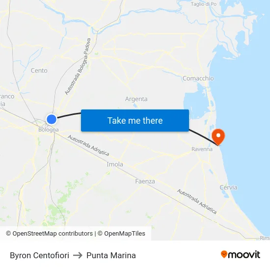 Byron Centofiori to Punta Marina map