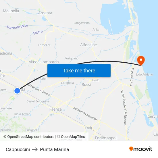 Cappuccini to Punta Marina map