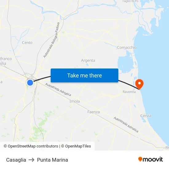 Casaglia to Punta Marina map