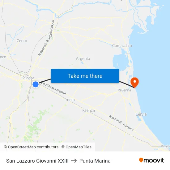 San Lazzaro Giovanni XXIII to Punta Marina map