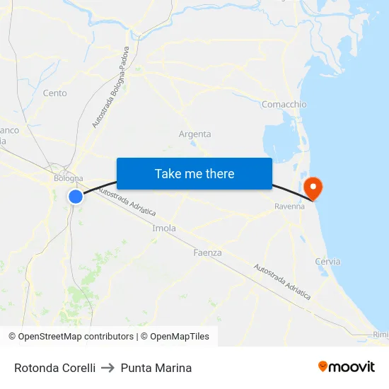 Rotonda Corelli to Punta Marina map
