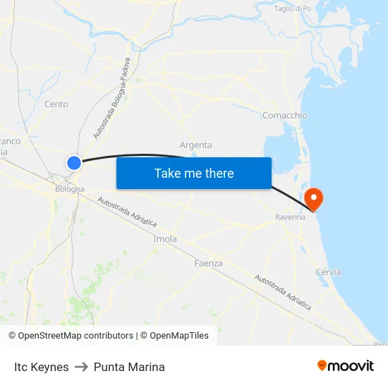 Itc Keynes to Punta Marina map