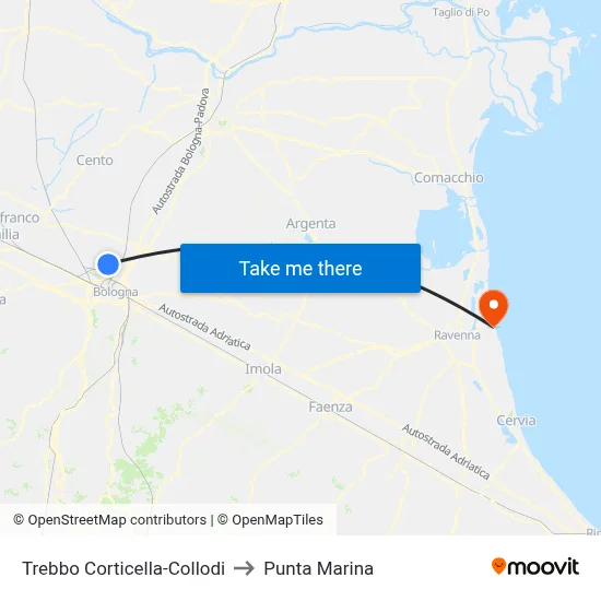 Trebbo Corticella-Collodi to Punta Marina map