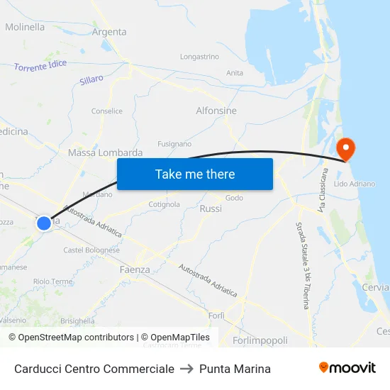 Carducci Centro Commerciale to Punta Marina map