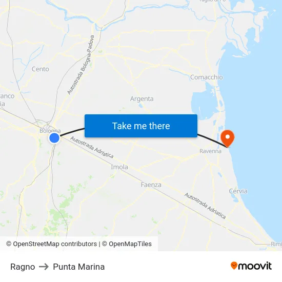 Ragno to Punta Marina map