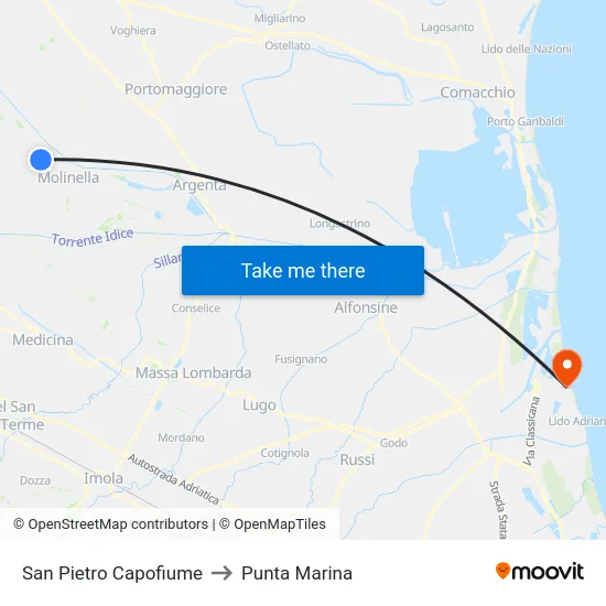 San Pietro Capofiume to Punta Marina map
