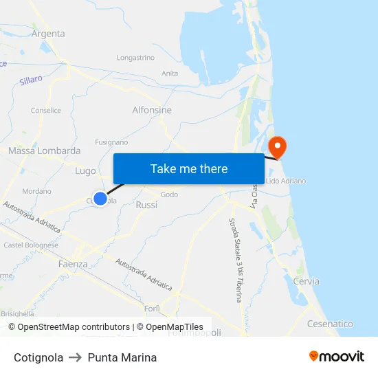 Cotignola to Punta Marina map