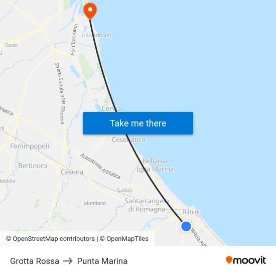 Grotta Rossa to Punta Marina map