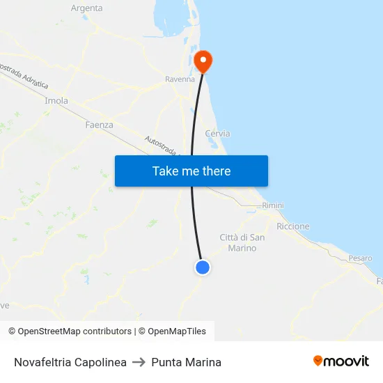 Novafeltria Capolinea to Punta Marina map