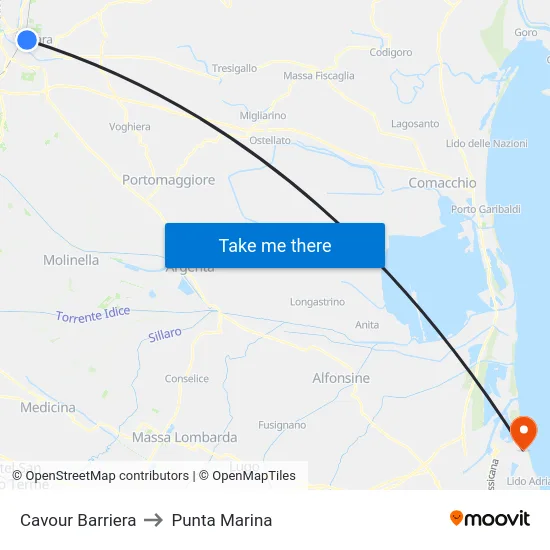 Cavour Barriera to Punta Marina map
