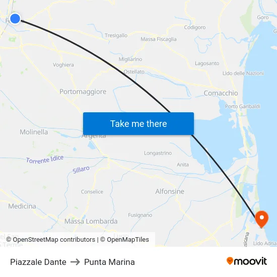 Piazzale Dante to Punta Marina map