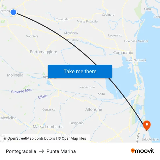 Pontegradella to Punta Marina map