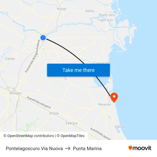 Pontelagoscuro Via Nuova to Punta Marina map