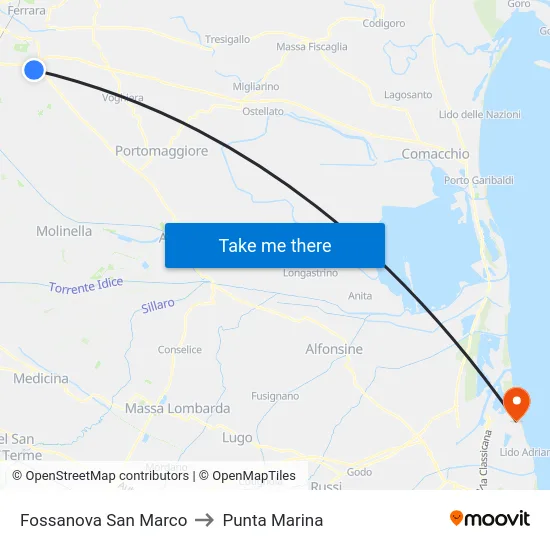 Fossanova San Marco to Punta Marina map