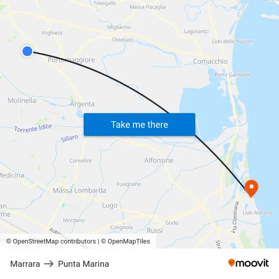 Marrara to Punta Marina map