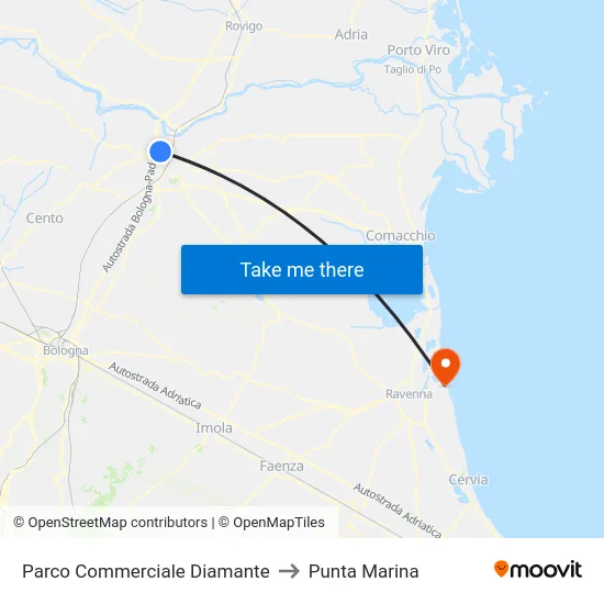 Parco Commerciale Diamante to Punta Marina map