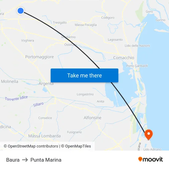 Baura to Punta Marina map