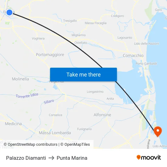 Palazzo Diamanti to Punta Marina map