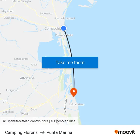 Camping Florenz to Punta Marina map