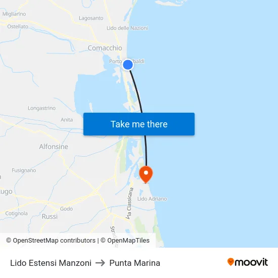 Lido Estensi Manzoni to Punta Marina map