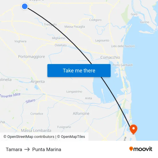 Tamara to Punta Marina map