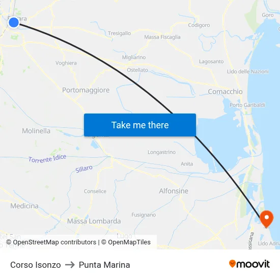 Corso Isonzo to Punta Marina map