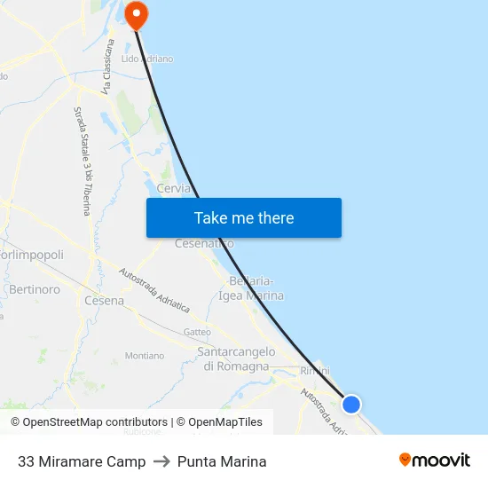 33 Miramare Camp to Punta Marina map