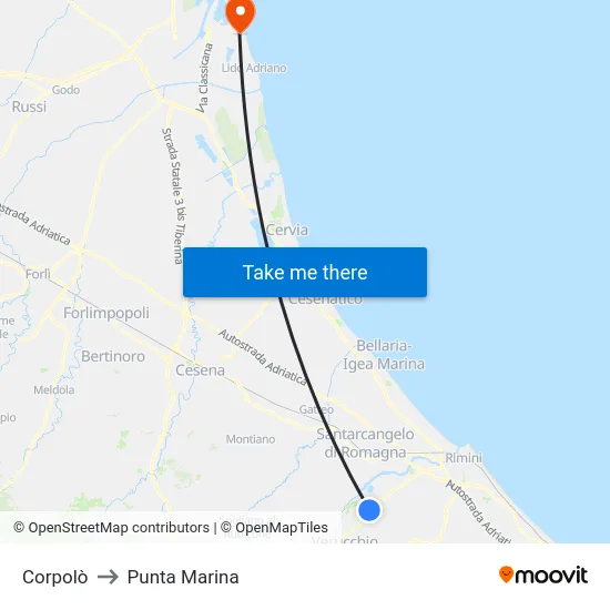 Corpolò to Punta Marina map
