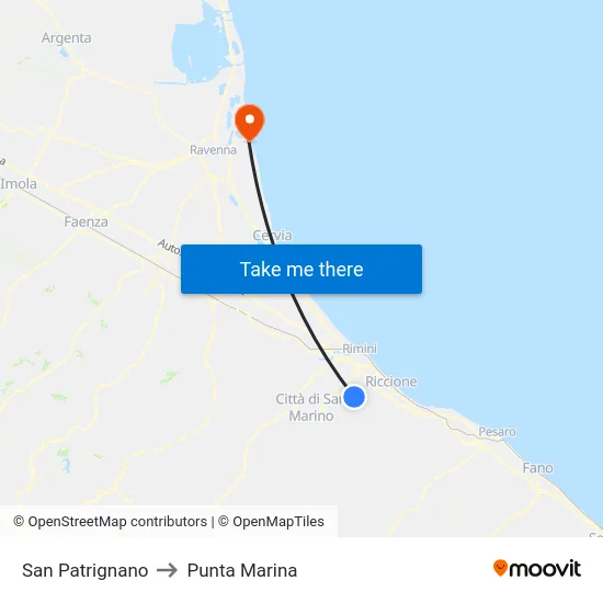 San Patrignano to Punta Marina map