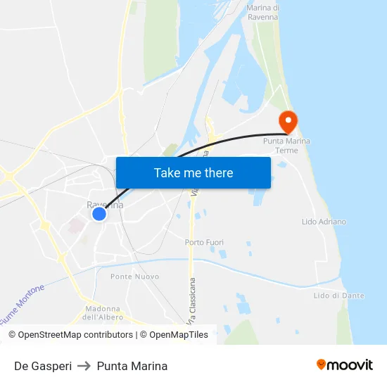 De Gasperi to Punta Marina map