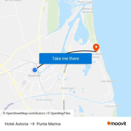 Hotel Astoria to Punta Marina map