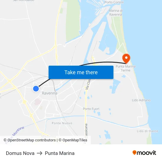 Domus Nova to Punta Marina map