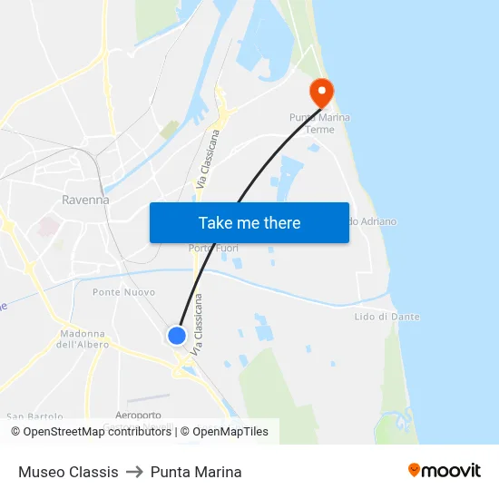 Museo Classis to Punta Marina map