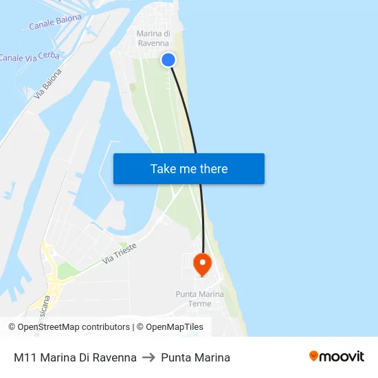 M11 Marina Di Ravenna to Punta Marina map