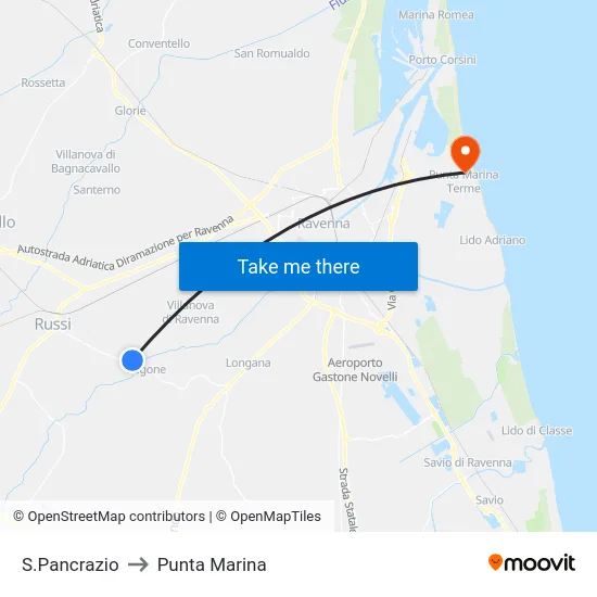 S.Pancrazio to Punta Marina map