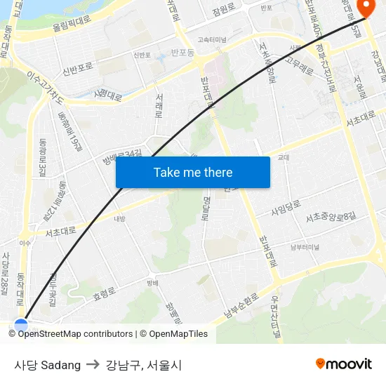 사당 Sadang to 강남구, 서울시 map