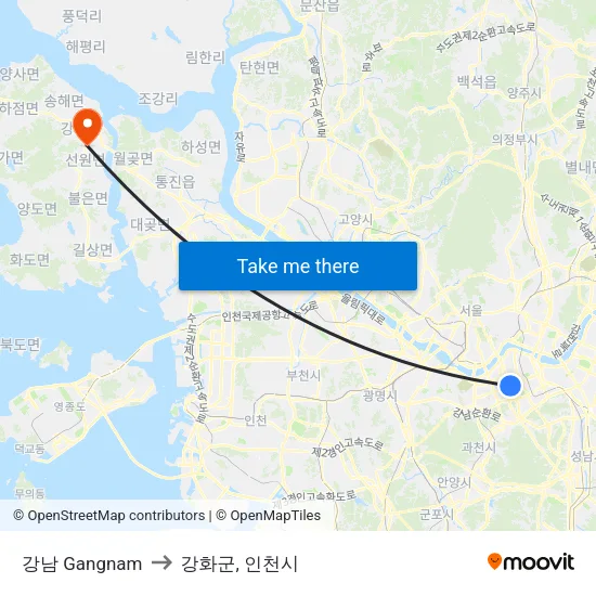 강남 Gangnam to 강화군, 인천시 map