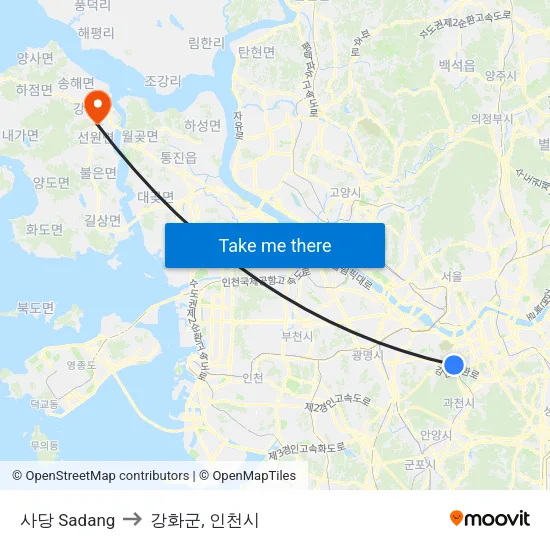 사당 Sadang to 강화군, 인천시 map