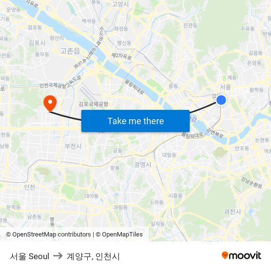 서울 Seoul to 계양구, 인천시 map