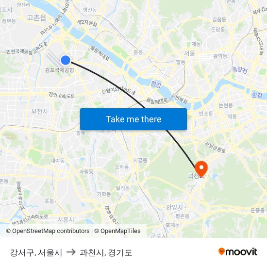 강서구, 서울시 to 과천시, 경기도 map