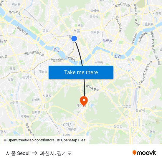 서울 Seoul to 과천시, 경기도 map