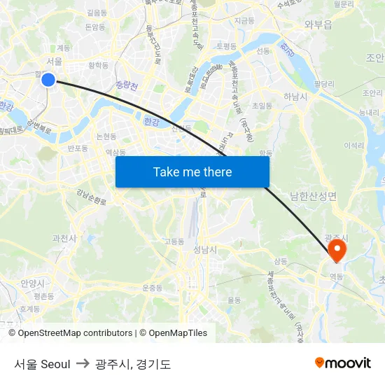서울 Seoul to 광주시, 경기도 map