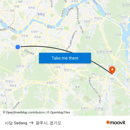 사당 Sadang to 광주시, 경기도 map