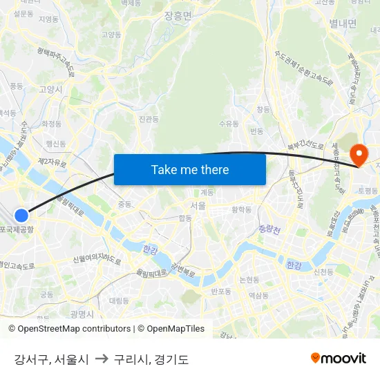 강서구, 서울시 to 구리시, 경기도 map